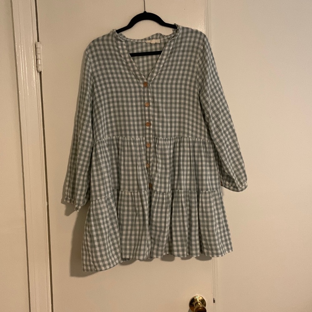 Green & White Gingham—Size Medium—Red Dress
